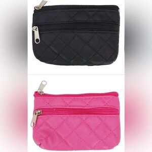 Diamond Quilted Double Zipper Black or Pink Coin Purse